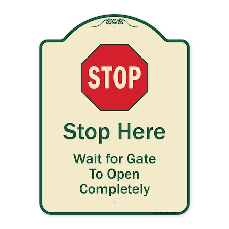 Signmission Designer Series-Stop Wait For Gate To Open Completely With Symbol, 24" x 18", TG-1824-9883 A-DES-TG-1824-9883